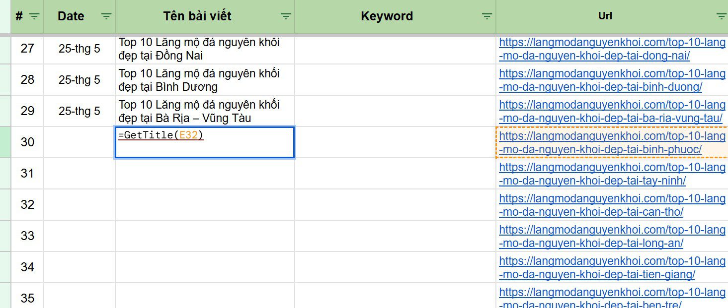 Cách lấy title từ url website trong Google sheet 2 Cách lấy title từ url website trong Google sheet