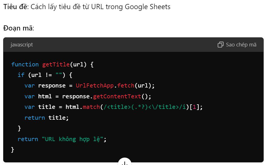 Cách lấy tiêu đề từ URL trong Google Sheets